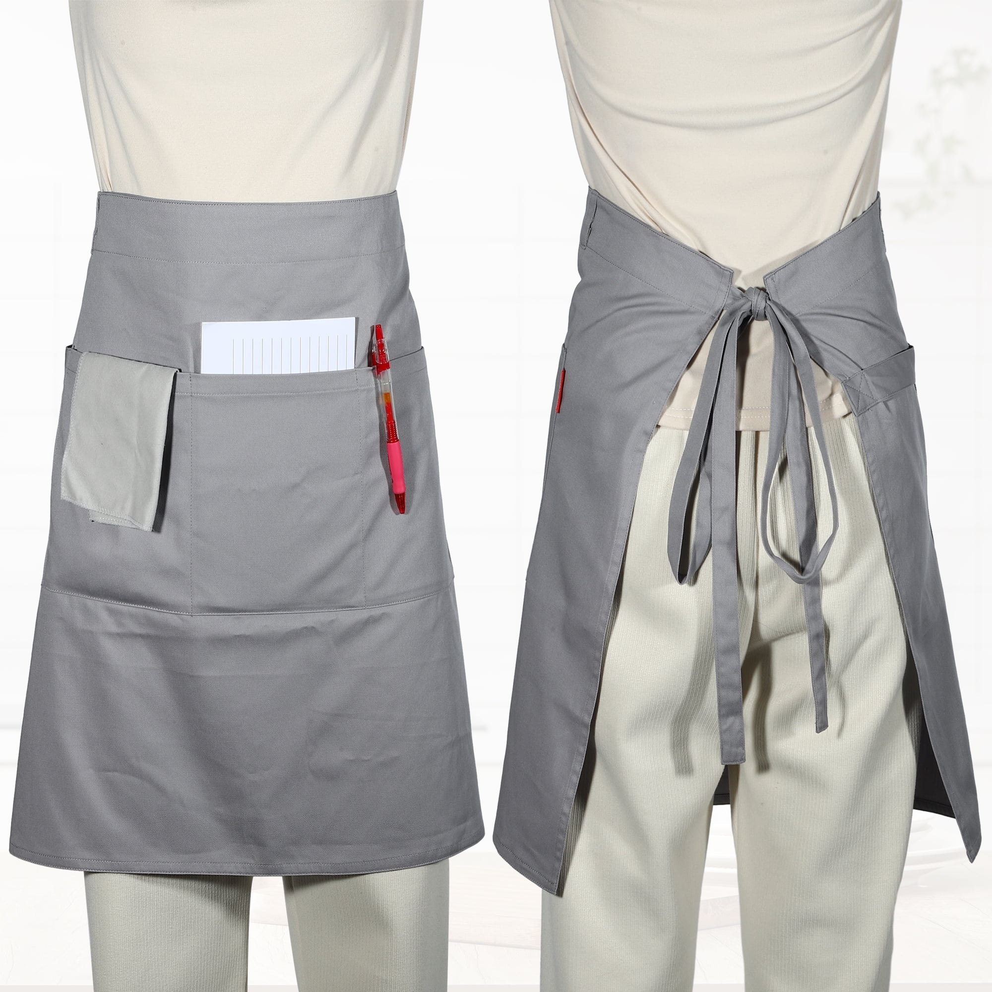 Unique Bargains Serving Cooking Versatile Waist Apron with Pockets Gray