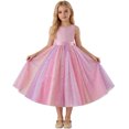 thumbnail image 3 of IDOPIP Butterfly Flower Girl V-Back Bow Dress for Kid Wedding Pageant Party Shiny Bownkot V-backless Tulle Dress Wedding Bridesmaid Pageant Party Long Maxi Gown 7-8 Years Pink - Sequin Star, 3 of 6