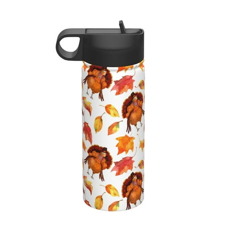 

Salouo Thanksgiving Turkey Leaves Pattern 18 oz Water Bottle With Straw Stainless Steel Sports Water Cup Flask Wide Mouth Travel Thermal Mug for Home Office Car