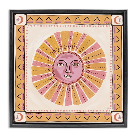 Stupell Industries Pink Sun Face with Geometric Border Black Framed Floater Canvas Wall Art, design by Two If By Sea Studios