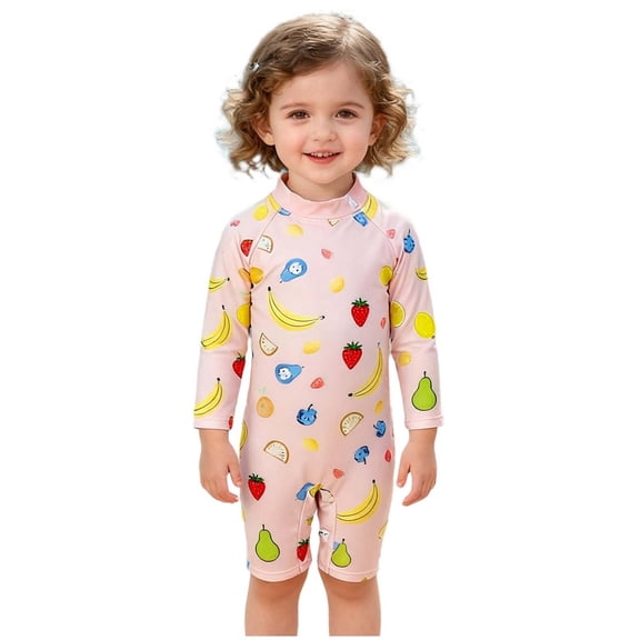 NAISIBABY Little Girls Rash Guard One-Piece Swimsuit, Sun Protection Long Sleeve Quick Dry Toddler Cute Bathing Suit Pink 3T
