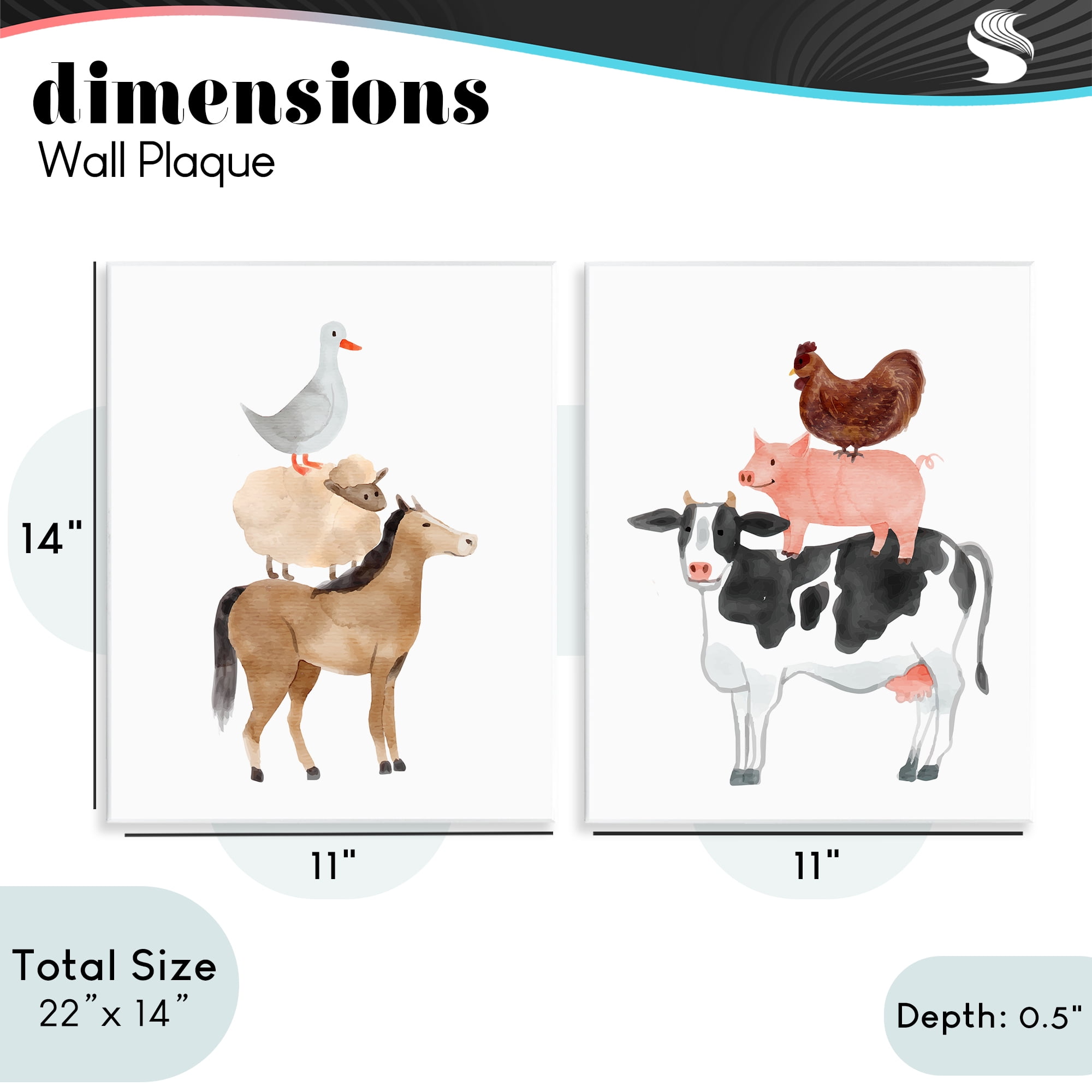 Stupell Industries Whimsical Farm Life Stacks 2 Piece Wall Plaque Art Set, design by Kim Allen