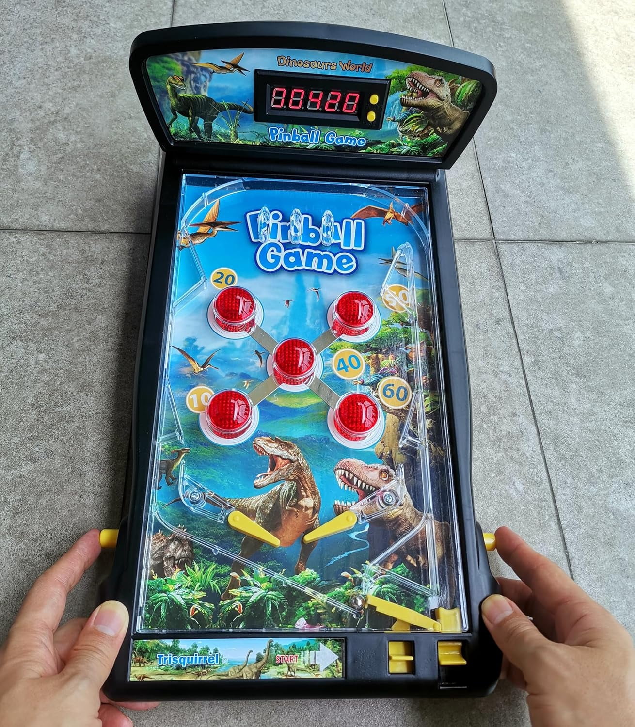 Dinosaur Electronic Pinball Game,Trisquirrel Tabletop Arcade Pinball Machine with Lights & Sounds Effects,LED Digital Scoreboard,Suitable for Kids & Adults,Age 8+