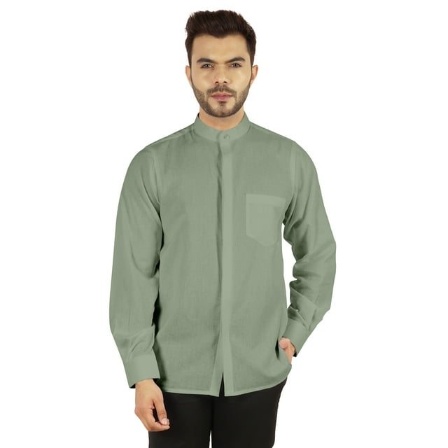 Bestman Solid Button-Down Shirt For Mens Chinese Collar Front Placket Formal Shirts