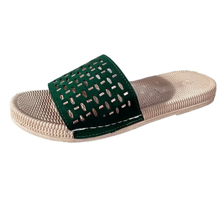 

ZTTD Women s Ladies Flat Rhinestone Hollow Slip On Beach Slippers Shoes Women s Slipper A