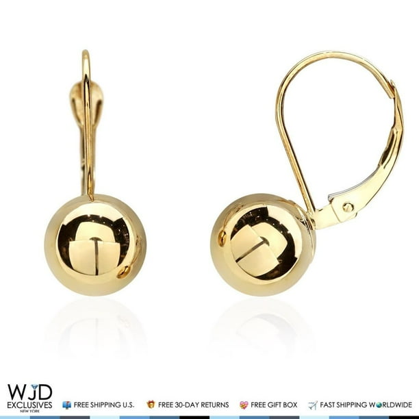 Wjd Exclusives 8mm Diameter Ball Lever Back Earrings 14K Solid Yellow