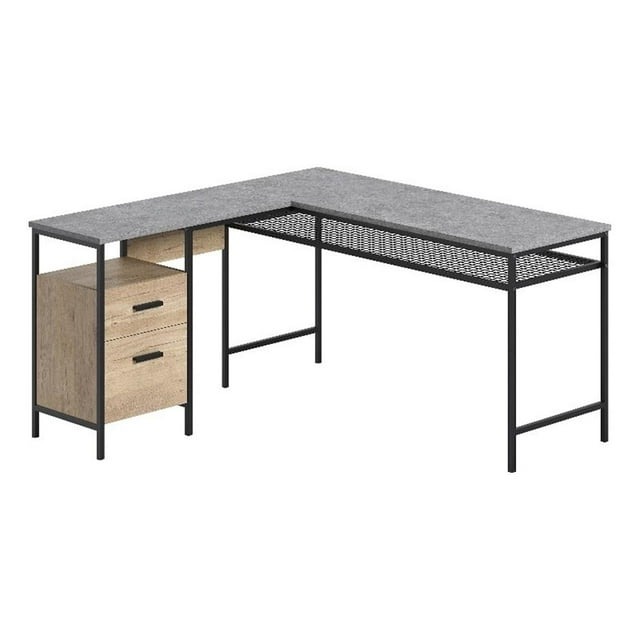 Sauder Market Commons Engineered Wood/Metal L-Desk in Prime Oak