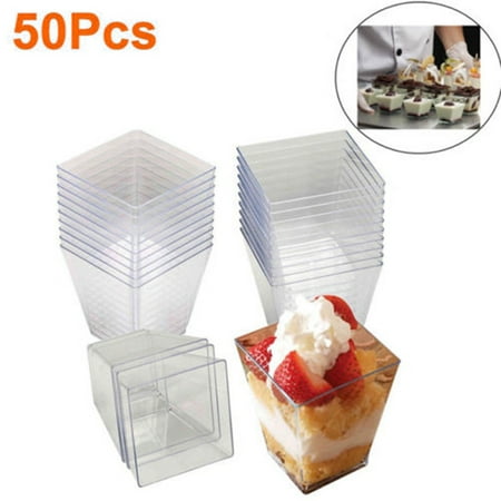 2 oz Square mini Dessert cups (50/100 Count) made from Durable Crystal Clear Plastic-Parfait-Appetizer pack of