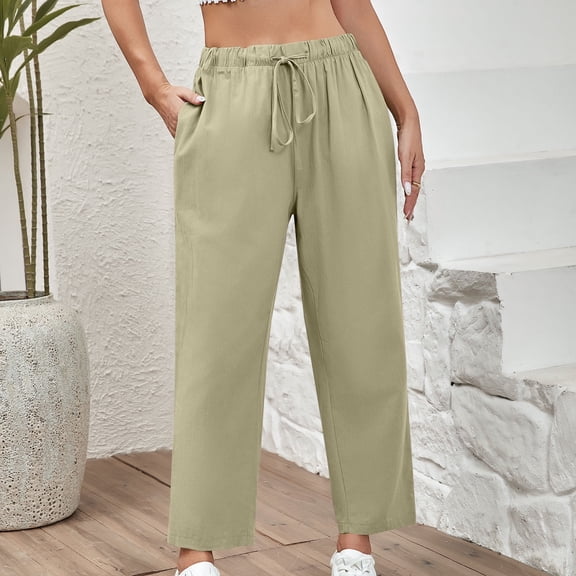 Juslio Women Linen Pants High Waist Solid,Casual Drawstring Linen Linen Pants L