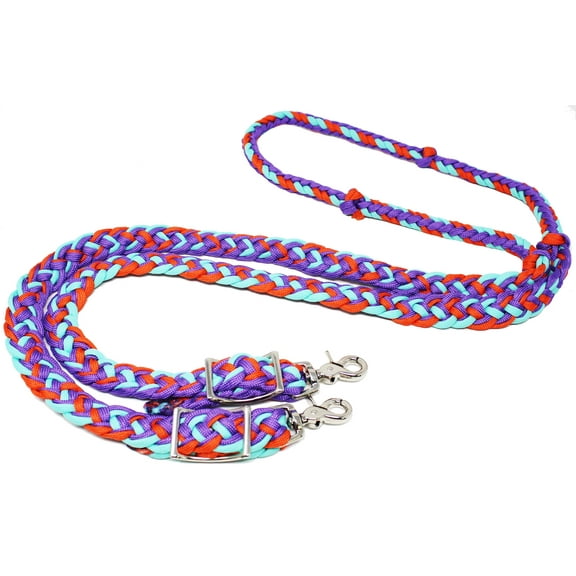 Horse Western Nylon Braided Knotted Roping Barrel Reins Purple Teal Orange 60737