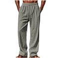 thumbnail image 3 of Xcmzpl Men's Linen Beach Pants with Pockets Elastic Waist Pull on Straight Leg Pants Solid Loose Fit Trousers Palazzo Pants, 3 of 8