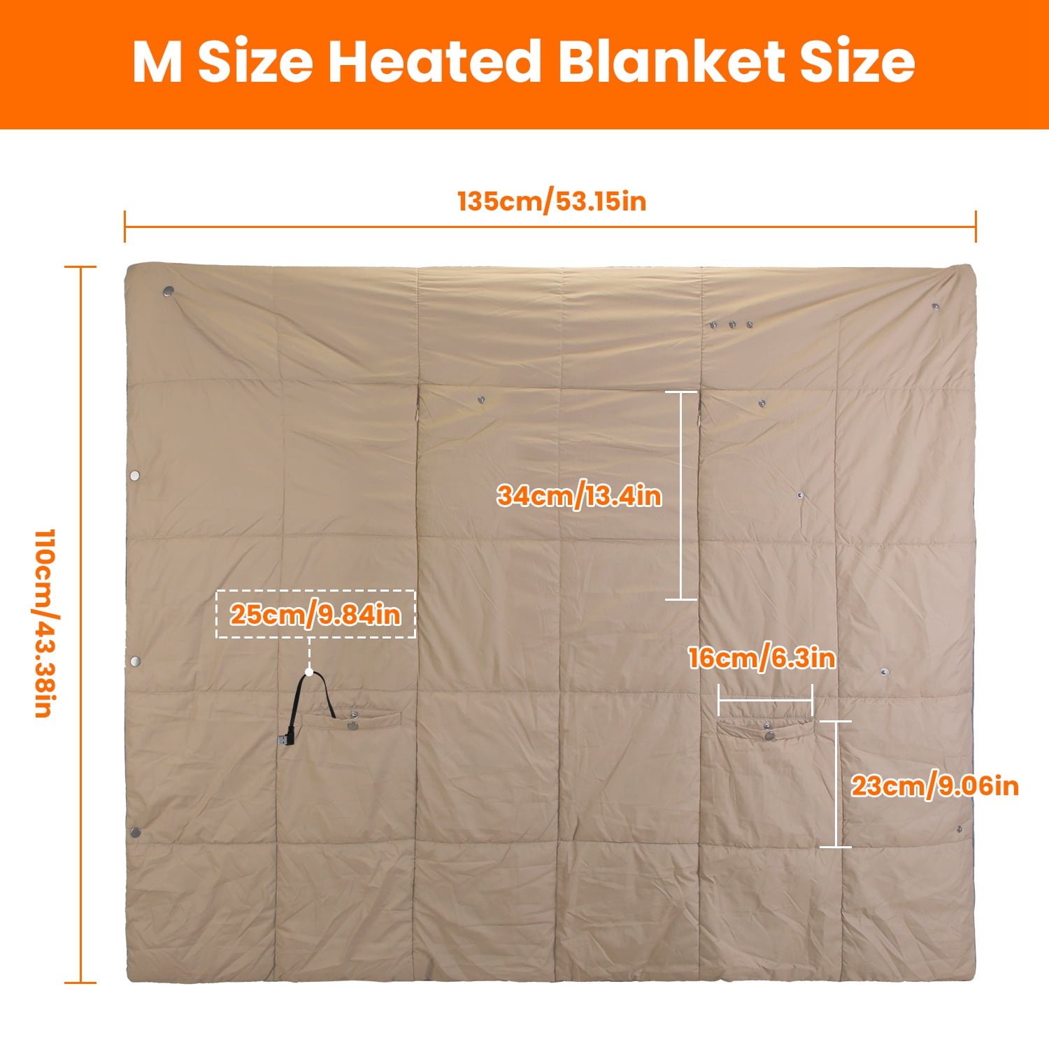 Portable USB Heated Blanket, 53"x 43" Dual Switch Cordless Heated Poncho Shawl Throw Blanket with 6 Zones 3 Heating Levels for Indoor Outdoor (M, Grey)