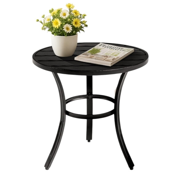 IVV 19.9-Inch Round Patio Side Table - Outdoor Metal End Table for Backyard, Pool, Indoor Companion, Easy Maintenance and Weather Resistant, Black