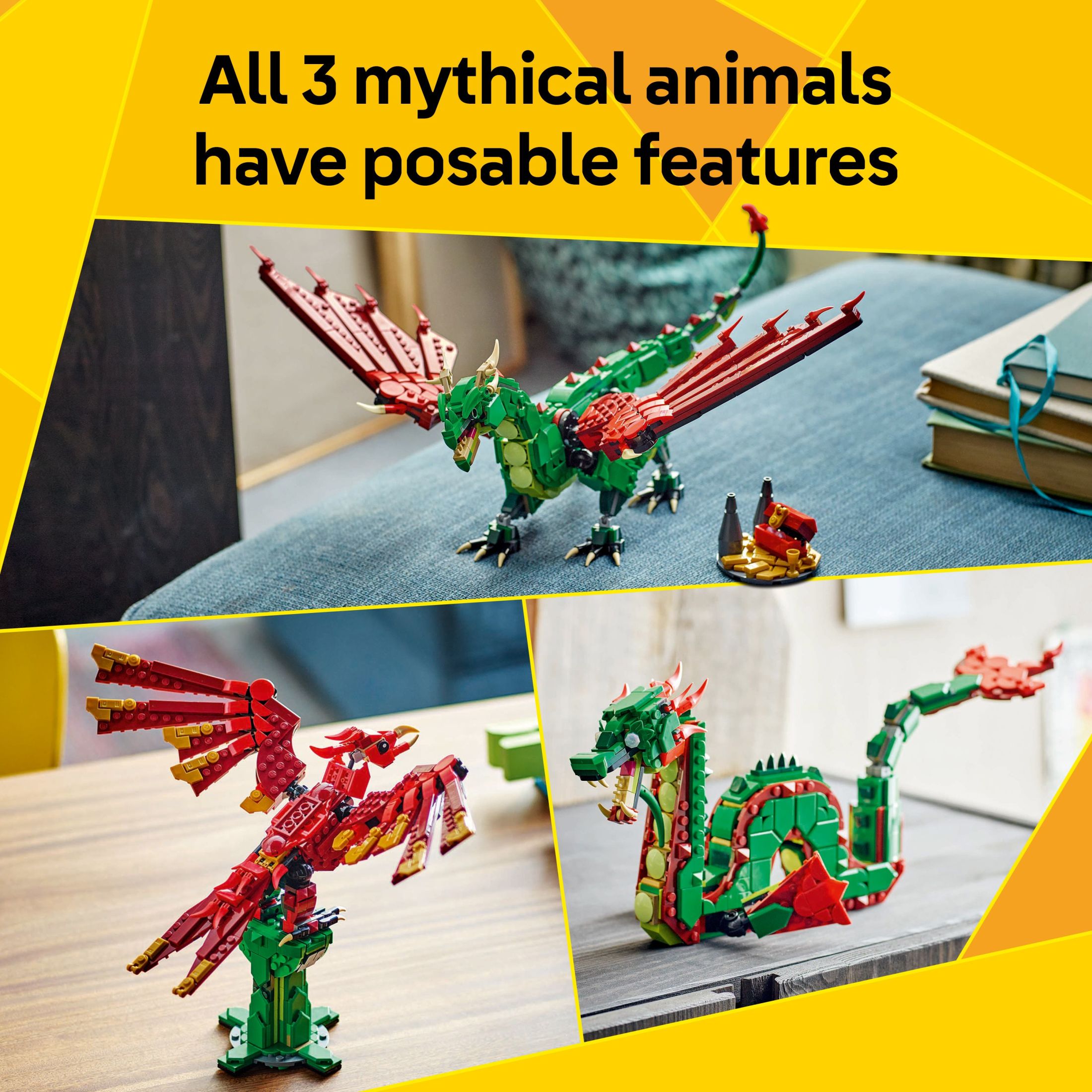 LEGO Creator 3 en 1 Dragón Medieval - Juguete de Construcción con 3 Opciones: Dragón, Serpiente Marina o Fénix - Set de Fantasía para Niños, Niñas y Niños, Mayores de 9 Años - Idea de Regalo para Cumpleaños - 31161 5