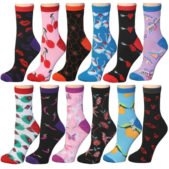 Frenchic 12 Pairs Women's Colorful Patterned Cute Funny Casual Fashion Crew Socks