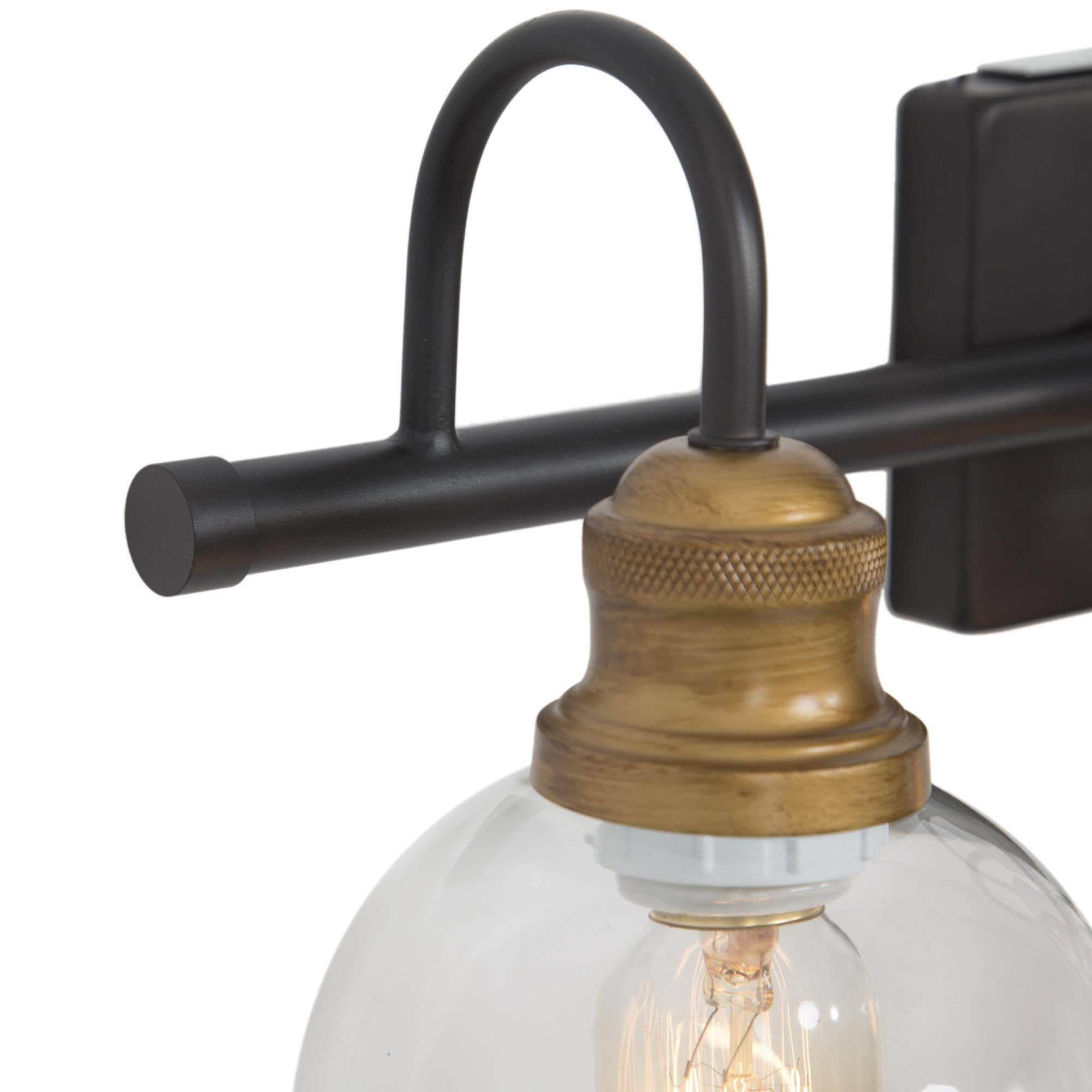LNC 3-Light Farmhouse Vanity Light in Bronze and Brushed Gold with Globe Glass Shades