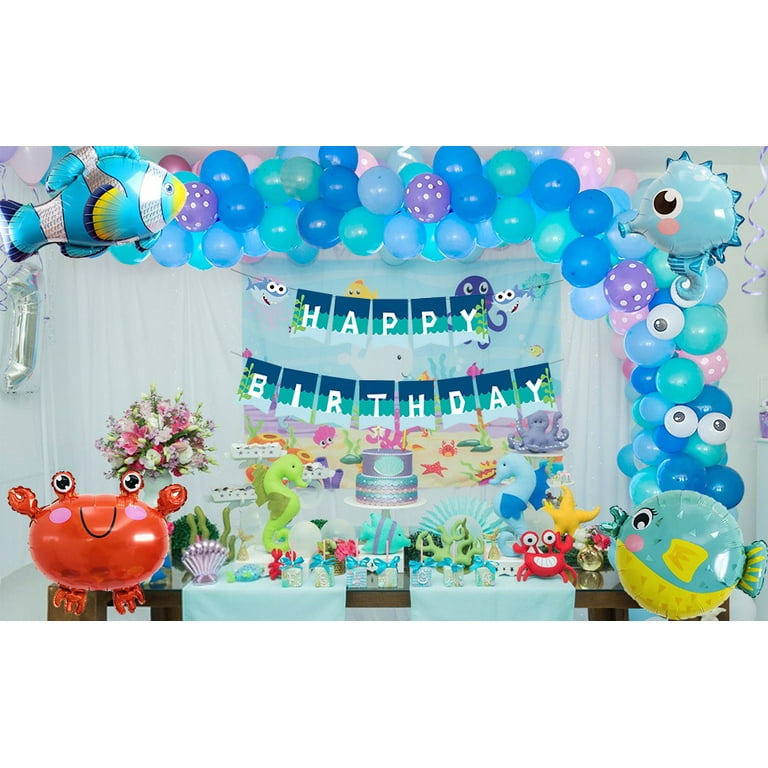 Ocean Under The Sea Party Supplies Decoration, Blue, Marine Animals Foil Balloons Kids Birthday Party Supplies