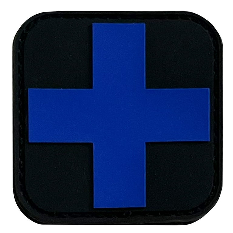 Rescue Essentials PVC Cross Patch, Velcro-Backed - Blue on Black