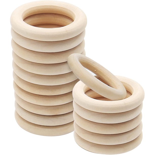 15 anillos de madera natural de 50 mm/2 pulgadas, anillos de madera sin terminar para manualidades, anillos de macramé, fabricación de joyas.