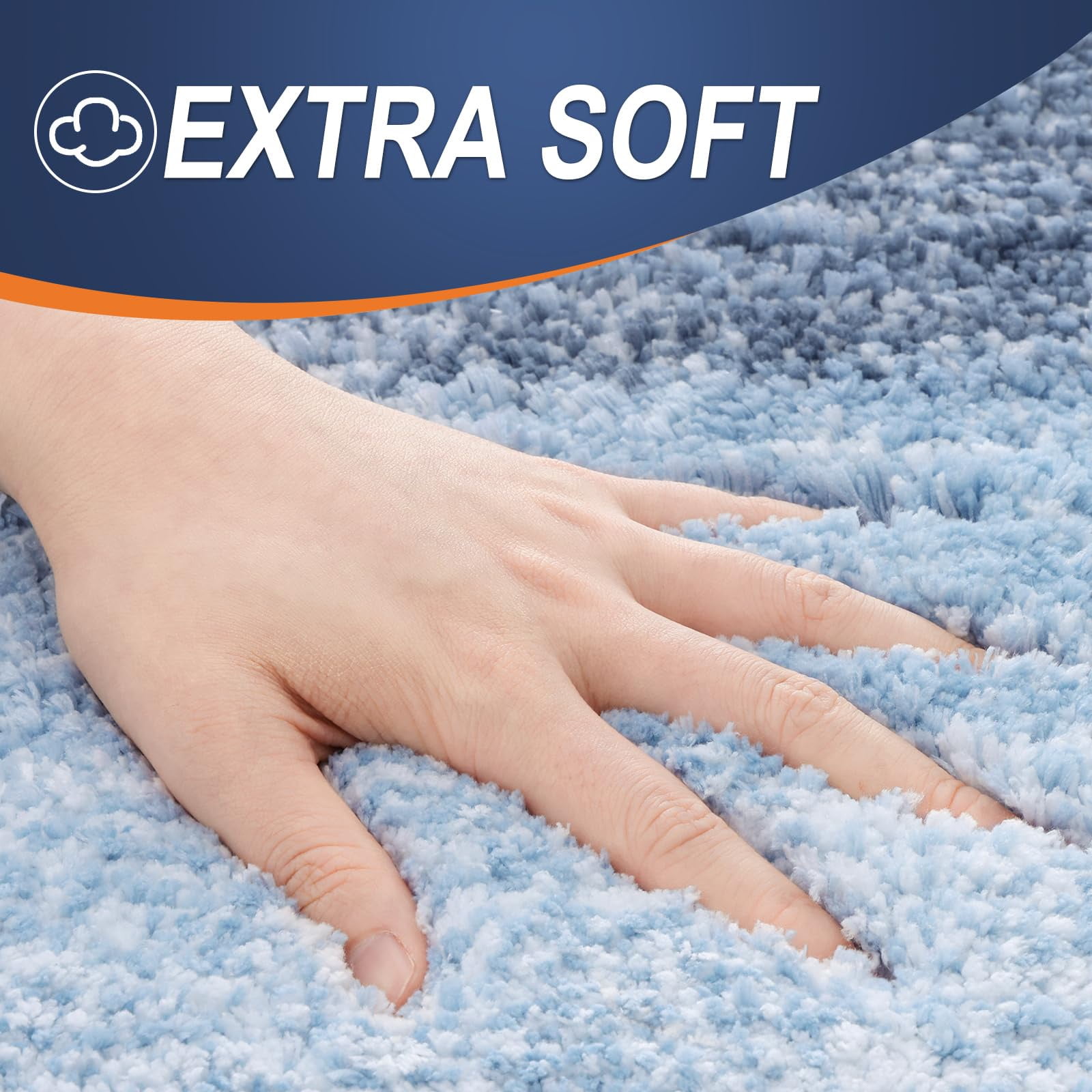 Buganda Bathroom Rugs Sets 2 Pieces, Soft Absorbent Microfiber Bath Mat And U-Shaped Contour Toilet Rug, Non-Slip Washable Bath Rugs (30"x20"+24"x20", Blue)
