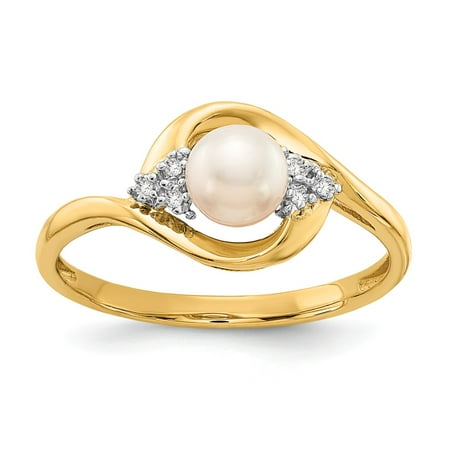 Roy Rose Jewelry 14K Yellow Gold Diamond & FW Cultured Pearl Ring - Size: 7