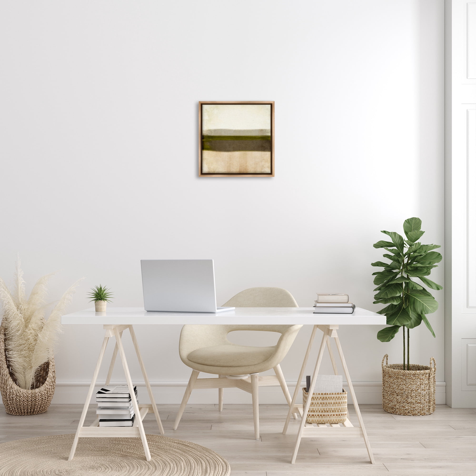 Stupell Industries Rustic Neutral Horizon Abstract Painting Brown Floater Framed Canvas Art Print Wall Art, 18 x 18