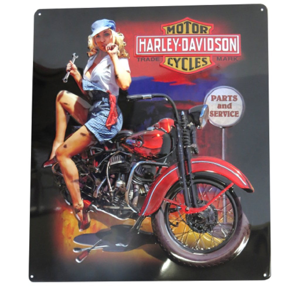 Ande Rooney HARLEY DAVIDSON NICE CATCH BABE Fishing Girl Tin Motorcycle HD Sign 