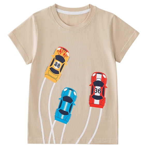 Cotton T Shirts For Boys Crew Neck Short Sleeve Cute Print Pullover Tops Stylish Casual Loose Comfy Tees (2 Years, Khaki)