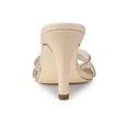 thumbnail image 2 of BLISSFUL STEP Women's Triple Strap Rhinestone Mules Open Toe Stiletto Heel Slide Sandals Beige 10, 2 of 8
