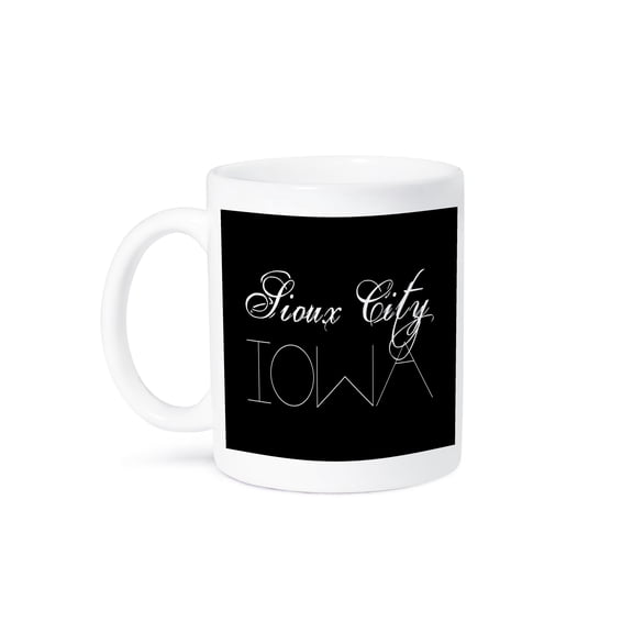 3dRose, American cities. Sioux City, Iowa. White text on black, 11oz Mug