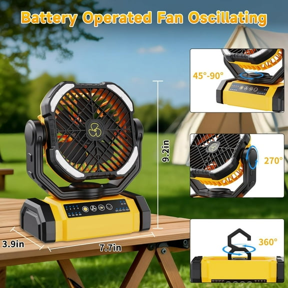 Rechargeable Fan Portable with LED , 90° Oscillating & 270° Pivot, 4 Speed Cordless Fan for Camping Travel