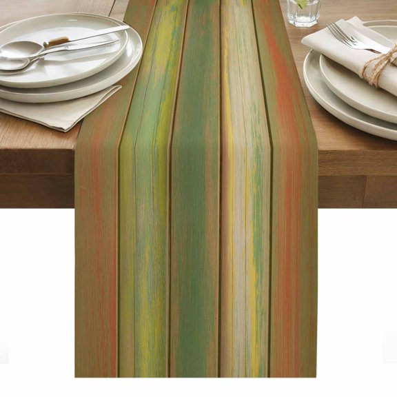 Sage Green Brown Table Runner - 90 Inch Long, Kitchen Dining Table Runner Dresser Scarves, Country Vintage Ombre Wooden Grain Farmhouse Decor for Coffee Tables Wedding Party Banquet