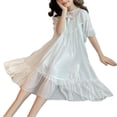 thumbnail image 2 of KAUOD Girls Muslim Long Dress 𝐈slamic Kids Abaya Prayer Dresses Lace Embroidery Soft Short Sleeve Traditional Eid Clothes, 2 of 4