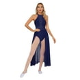 thumbnail image 2 of IEFIEL Womens Sleeveless Lyrical Dance Dress Illusion Deep V-neck Mesh Split Maxi Dress Flowy Modern Dance Leotard Navy Blue XXL, 2 of 7
