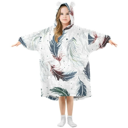 

joogoo Wearable Blanket Hoodie for Kids Feathers Flannel Oversized Sweatshirt 3-14 Years L