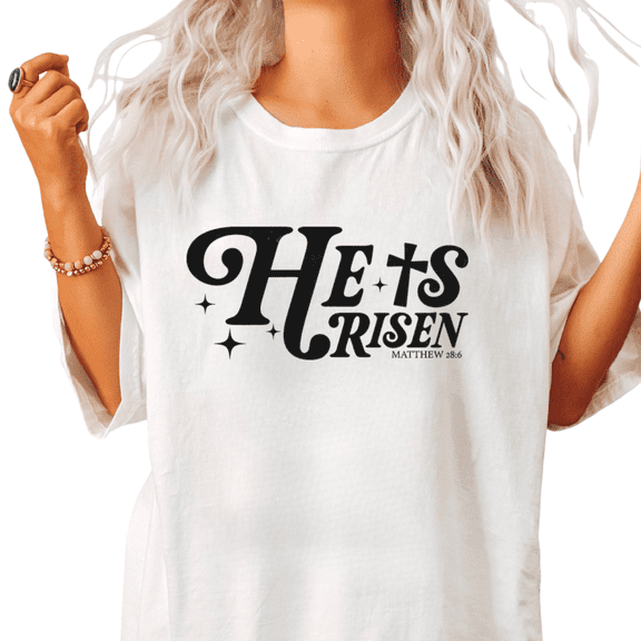 UNISHE Womens Faith Based Hes Risen Statement Graphic Short Sleeve Crewneck T-Shirt S-5XL White Tops