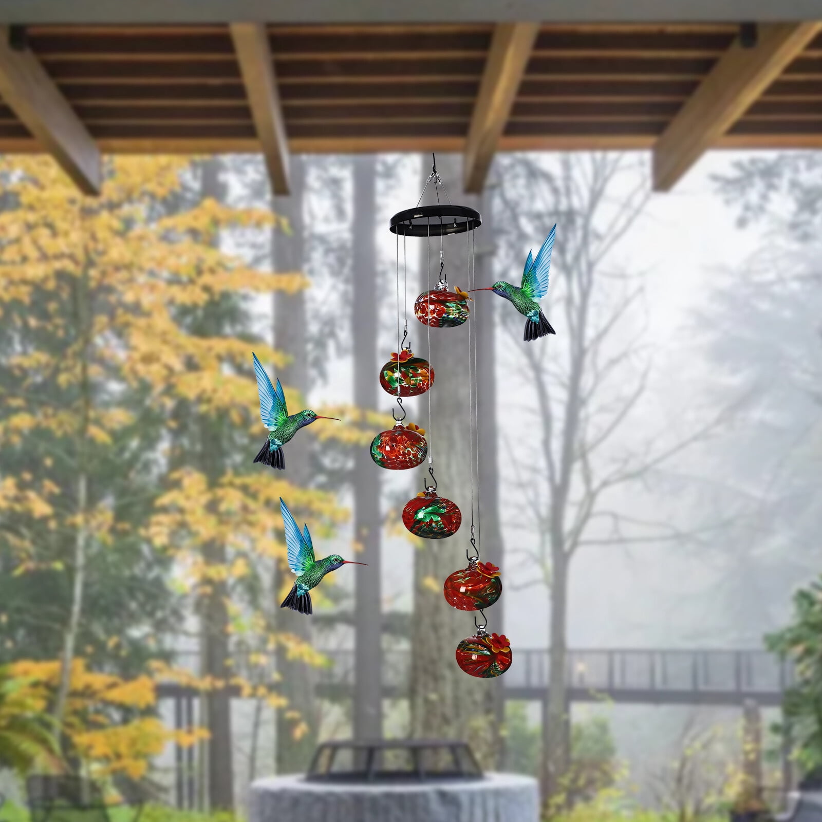 Decorative 6 Glass Balls Hummingbird Feeders, Modern Bird Feeders with Leak-Proof for Outdoor, Red