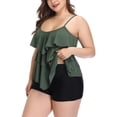 thumbnail image 4 of Women Plus Size Tankini Swimsuits 2 piece Tummy Control Bathing Suit Ruffled Flounce Swimsuit With Shorts, 4 of 10