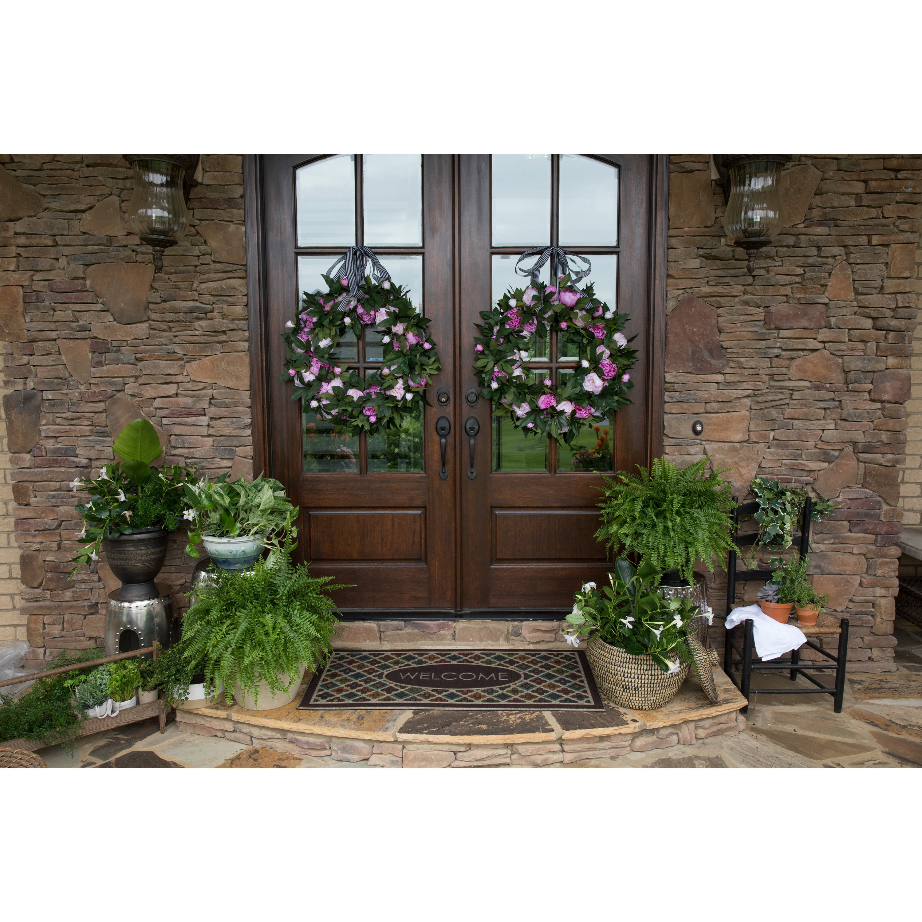 Mohawk Home Ornamental Entry Mat Flowery Tiles Mat Scatter, 2'x4', Brown & Green