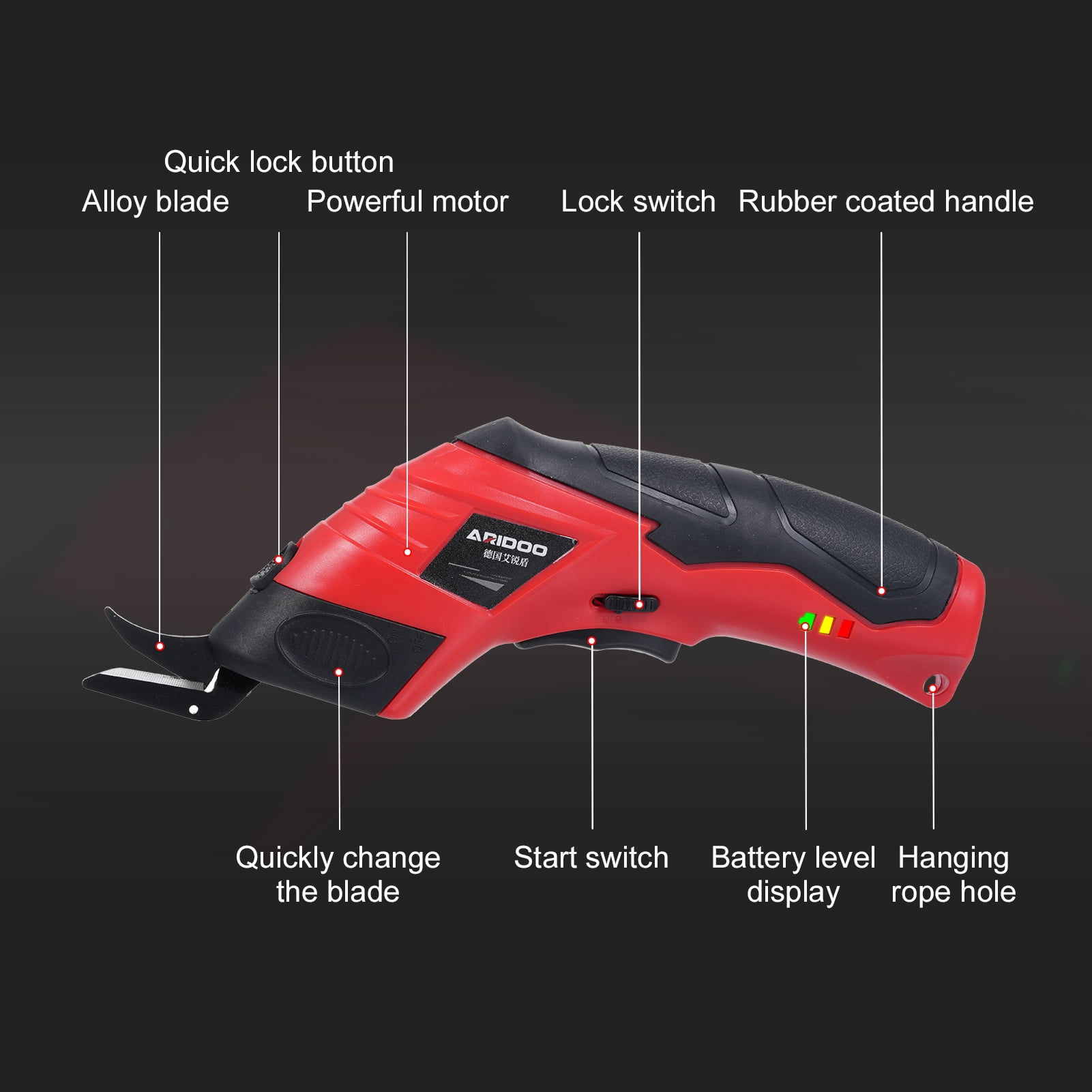 Electric Scissor 4.2V Cordless Scissors With 2pcs Replaceable Tungsten Steel Blade Rechargeable Scissors Safety Switch Maximum Cut 9mm For Cotton Fabric, Plant Stems