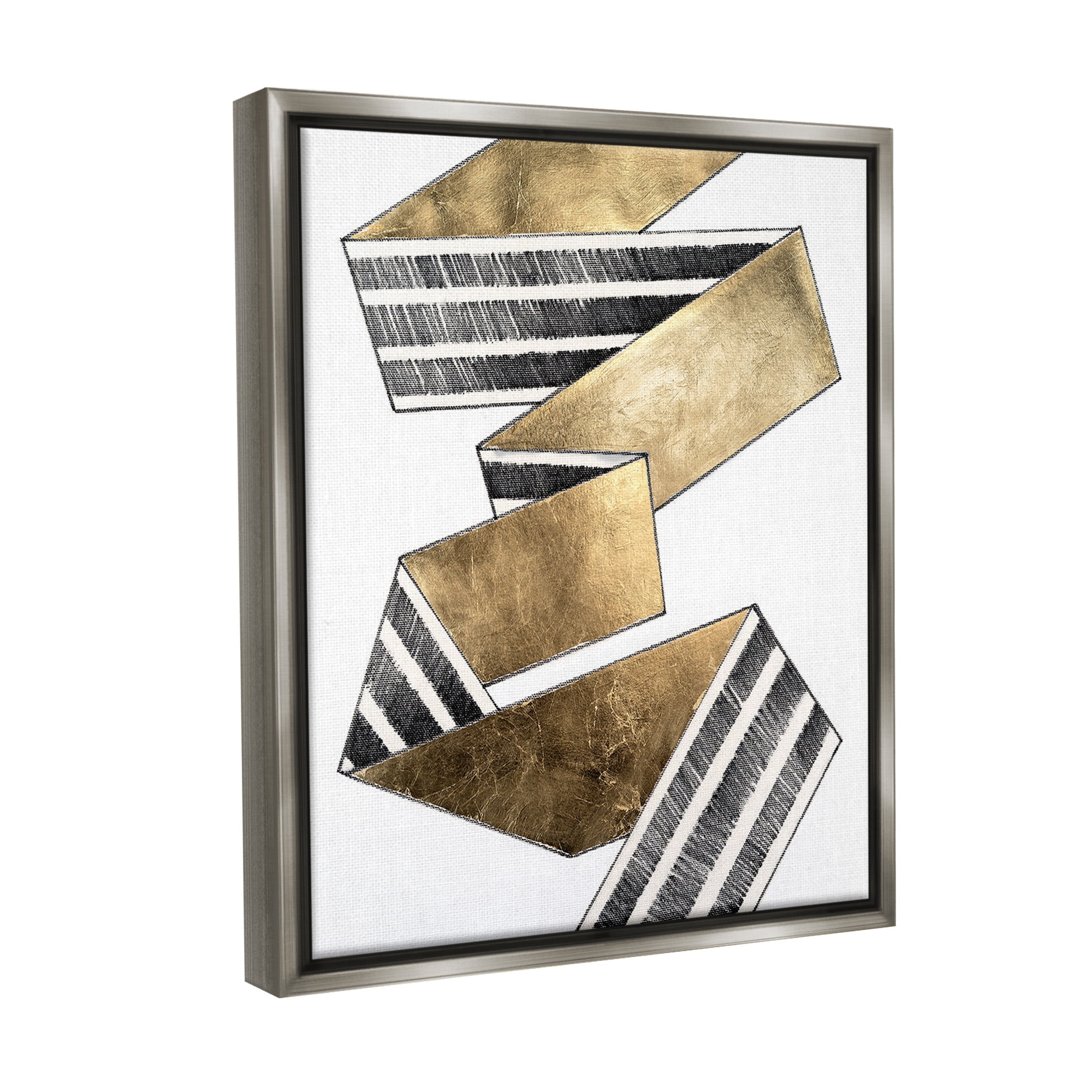 Stupell Industries Alternating Striped Ribbon Abstract Painting Gray Floater Framed Canvas Art Print Wall Art, 17 x 21