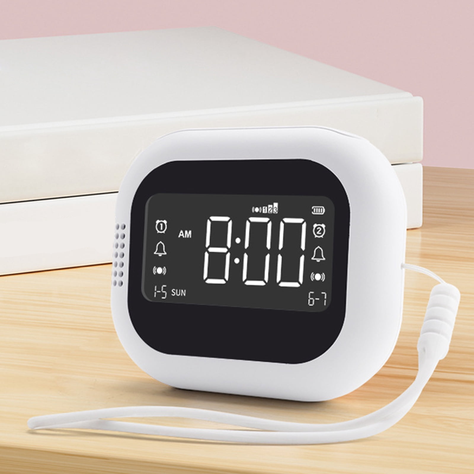 BIBABLYKE Rechargeable Vibrating Alarm Clock for Heavy Sleepers Adjustable Vibration Strength LCD Display 2 Alarms Snoozes Clock