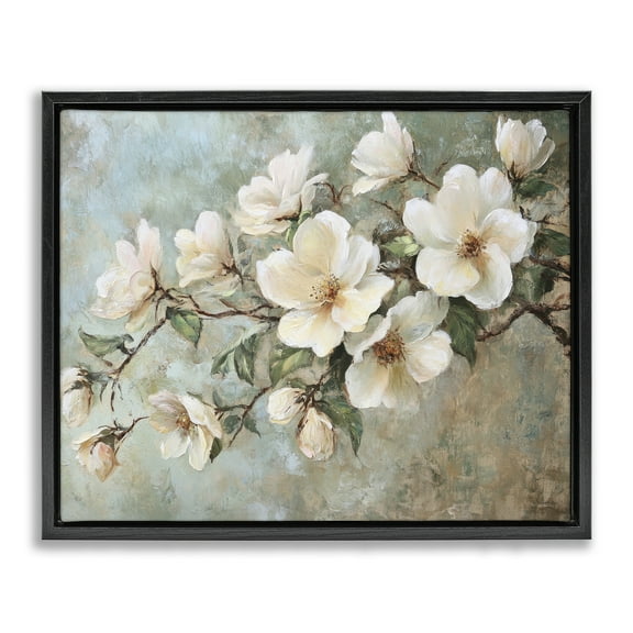 Stupell Industries In Bloom Flower Branch Plants & Flowers Painting Black Floater Framed Canvas Art Print Wall Art, 21 x 17