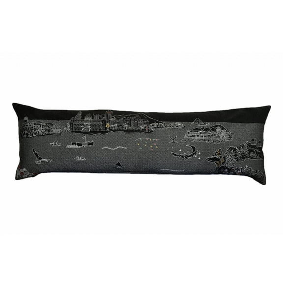 45" Black Hawaii Nighttime Skyline Lumbar Decorative Pillow