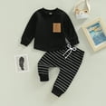 thumbnail image 3 of Douhoow 2pcs Toddler Baby Boy Long Pants Set Long Sleeve Pullover + Stripe Print Trousers 6M 12M 18M 24M 3T Kids Casual Outfits, 3 of 8