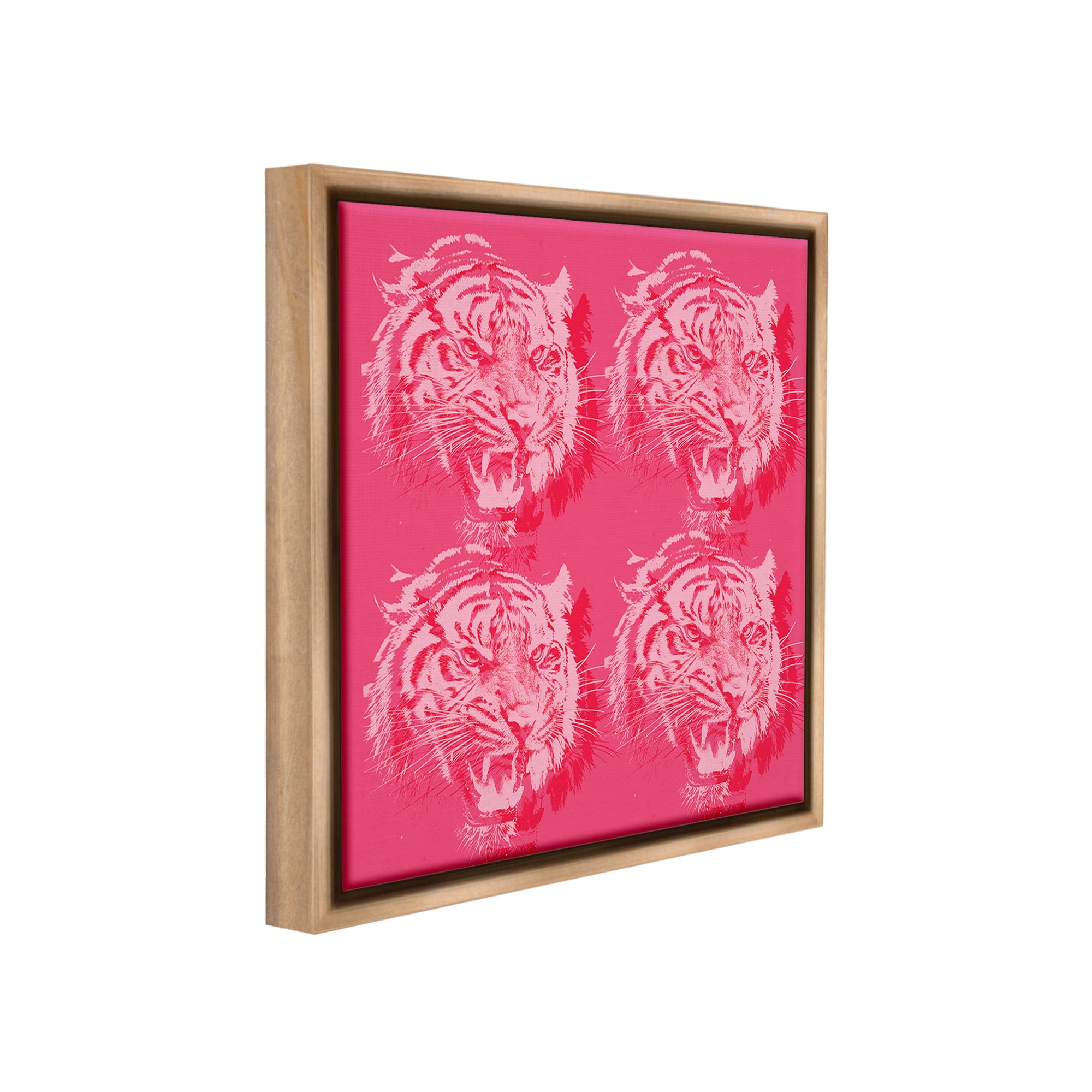 Stupell Industries Pink Roaring Tigers Animals & Insects Painting Brown Floater Framed Canvas Art Print Wall Art, 25 x 25