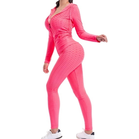 MixMatchy Women's Solid Scrunch Butt Active Leggings Zip Up Jacket Set Workout Yoga Outfit