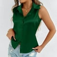 thumbnail image 7 of Felirenzacia Womens Sleeveless Satin Button Down Shirt, Collared Dressy Blouse for Summer Casual Work Office Tops,Green,XL, 7 of 7