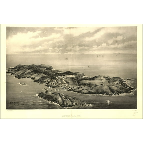 24"x36" Gallery Poster, map of Monhegan, Maine 1896