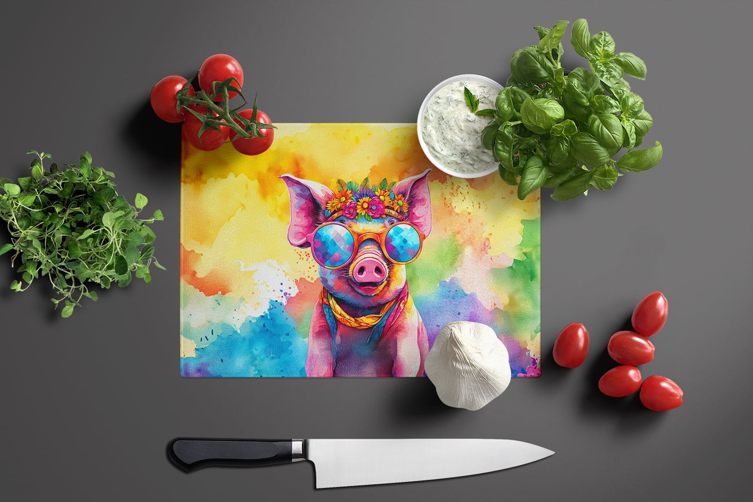 Carolines Treasures DAC4026LCB 15 x 12 in. Hippie Animal Pig Glass Cutting Board